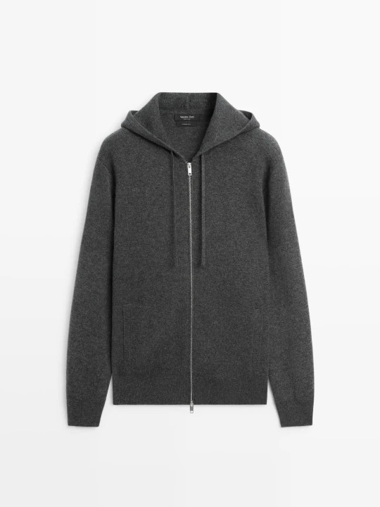Zdjęcie produktu Kardigan Z Dzianiny Z Kaszmirem I Kaptur - Szary Średni - Massimo Dutti - Male