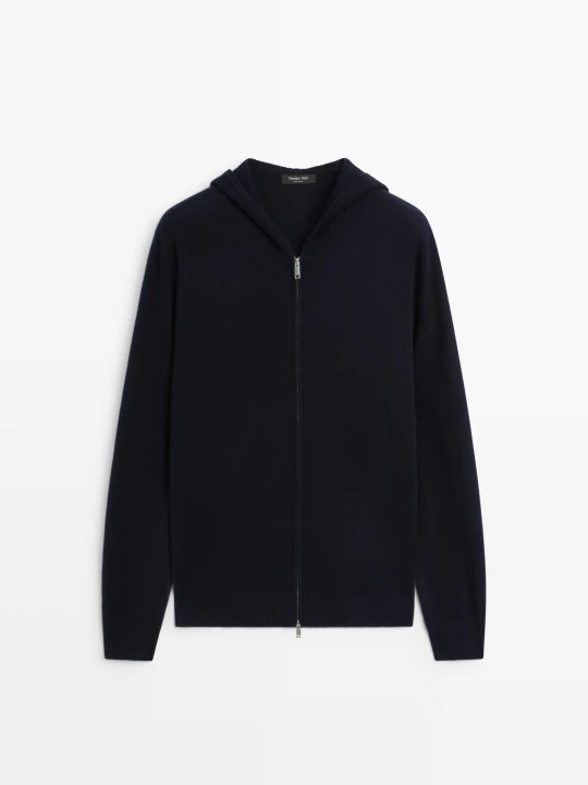 Zdjęcie produktu Kardigan Z Dzianiny Z Wełną I Kapturem - Granatowy - Massimo Dutti - Male
