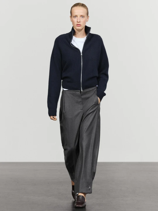 Zdjęcie produktu Kardigan Z Dzianiny Z Zamkiem Ze 100% Kaszmiru - Granatowy - Massimo Dutti - Female