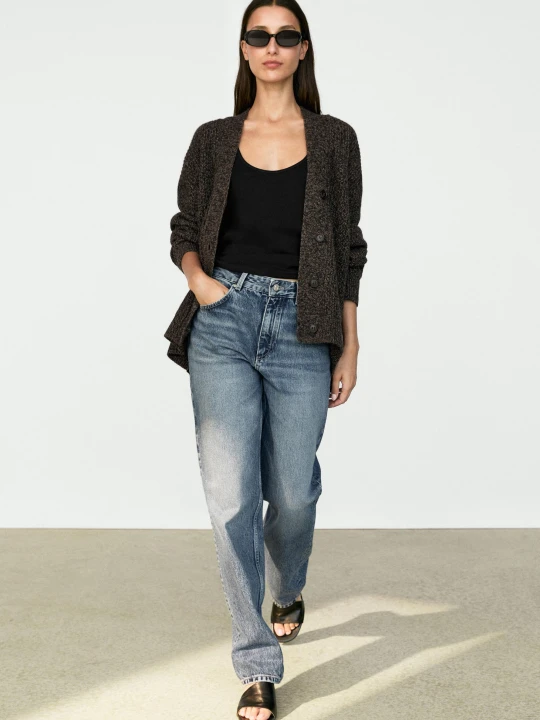 Zdjęcie produktu Kardigan Z Dzianiny Ze 100% Kaszmiru Z Dekoltem W Serek - Szarobrązowy - Massimo Dutti - Female