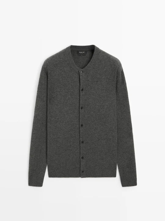 Zdjęcie produktu Kardigan Z Guzikami, 100% Wełna - Brudnoszary - Massimo Dutti - Male