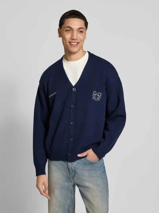 Zdjęcie produktu Kardigan z haftowanym logo i zapięciem na guziki Another Cotton Lab Ciemnoniebieski