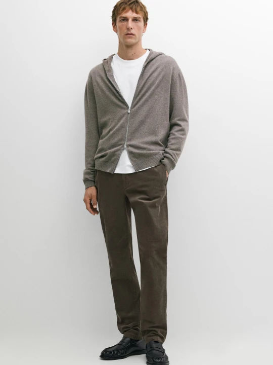 Zdjęcie produktu Kardigan Z Kaszmiru 100% Z Kaptur - Ciemny Khaki - Massimo Dutti - Male