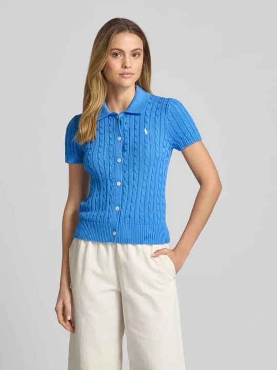 Zdjęcie produktu Kardigan rozpinany z rękawem o dł. 1/2 i kołnierzykiem polo Polo Ralph Lauren Niebieski