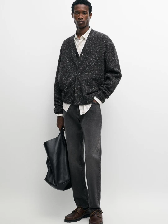 Zdjęcie produktu Kardigan Z Melanżowej Dzianiny Z Domieszką Wełny - Brudnoszary - Massimo Dutti - Male