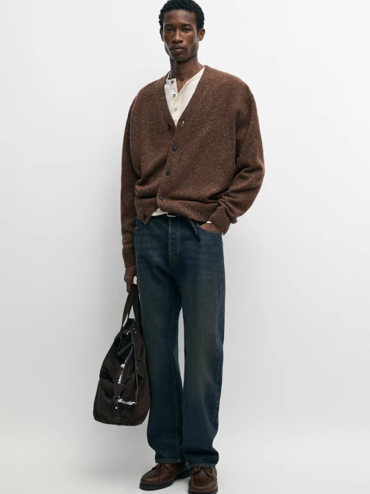 Zdjęcie produktu Kardigan Z Melanżowej Dzianiny Z Domieszką Wełny - Opalony - Massimo Dutti - Male