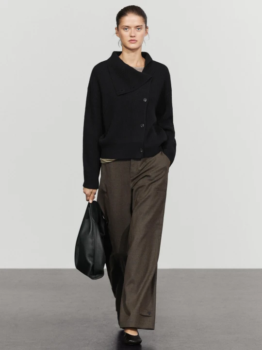 Zdjęcie produktu Kardigan Z Mieszanki Kaszmiru Z Detalem Guzików - Czarny - Massimo Dutti - Female