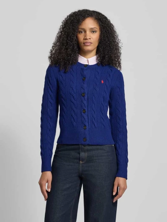 Zdjęcie produktu Kardigan z mieszanki wełny i kaszmiru z wyhaftowanym logo Polo Ralph Lauren Ciemnoniebieski
