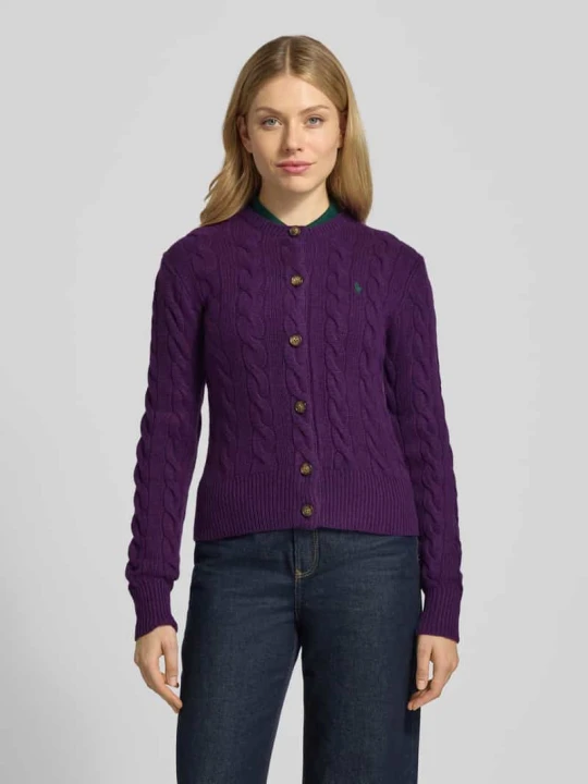 Zdjęcie produktu Kardigan z mieszanki wełny i kaszmiru z wyhaftowanym logo Polo Ralph Lauren Jasnośliwkowy