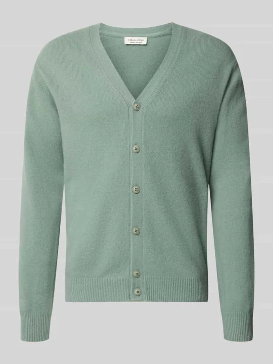 Zdjęcie produktu Kardigan z mieszanki wełny z dekoltem w serek model 'KARL' Casual Friday Jasnozielony melanż