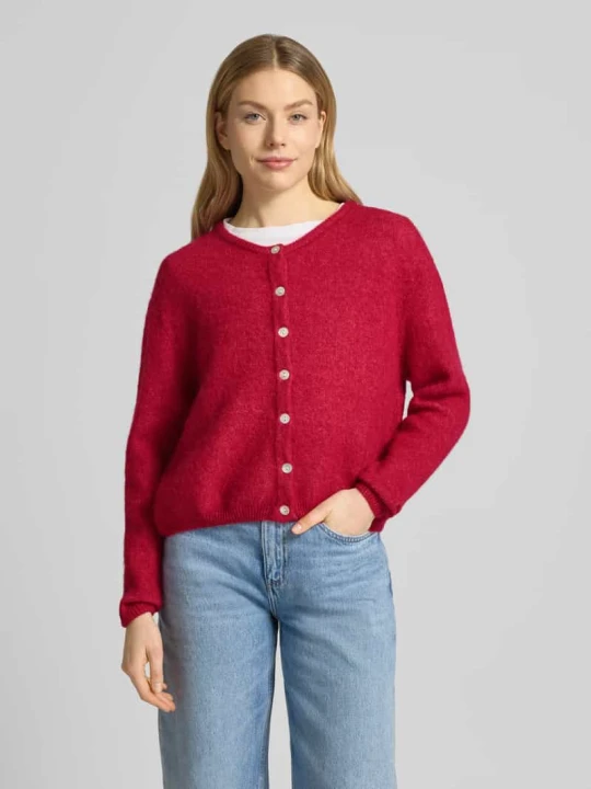 Zdjęcie produktu Kardigan z mieszanki wełny z okrągłym dekoltem model 'VITOW' American Vintage Bordowy melanż