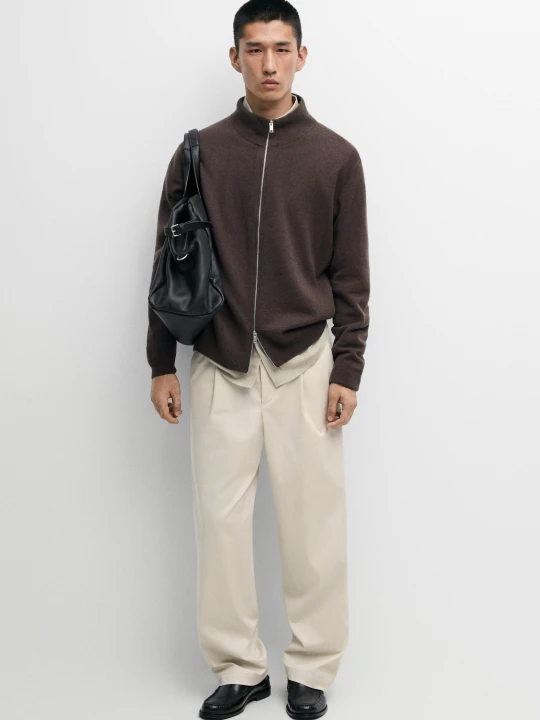 Zdjęcie produktu Kardigan Z Mieszanki Wełny Z Suwakiem - Brązowy - Massimo Dutti - Male