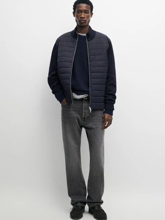 Zdjęcie produktu Kardigan Z Mieszanych Tkanin Ze Stójką - Granatowy - Massimo Dutti - Male
