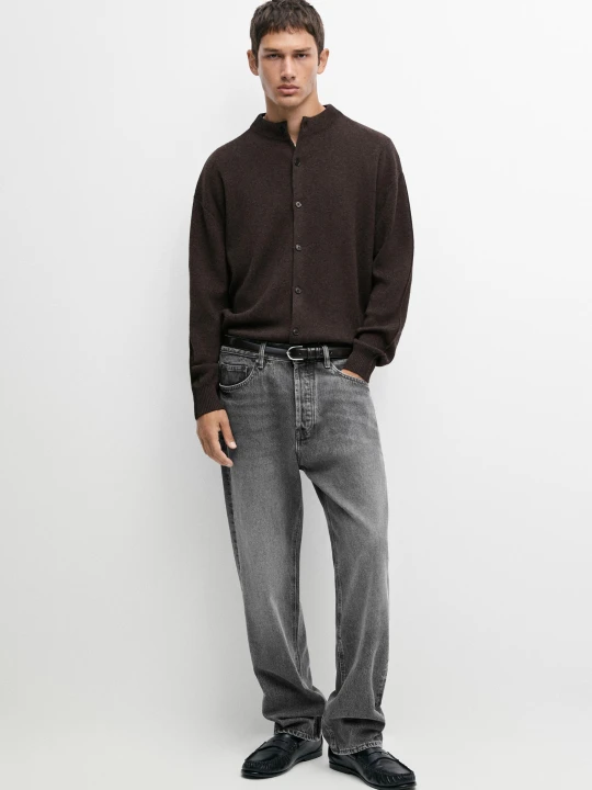 Zdjęcie produktu Kardigan Z Kołnierzem Perkinsa I Guzikami - Brązowy - Massimo Dutti - Male
