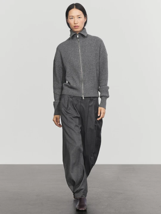 Zdjęcie produktu Kardigan Z Prążkowanej Dzianiny Ze 100% Kaszmiru - Szary - Massimo Dutti - Female