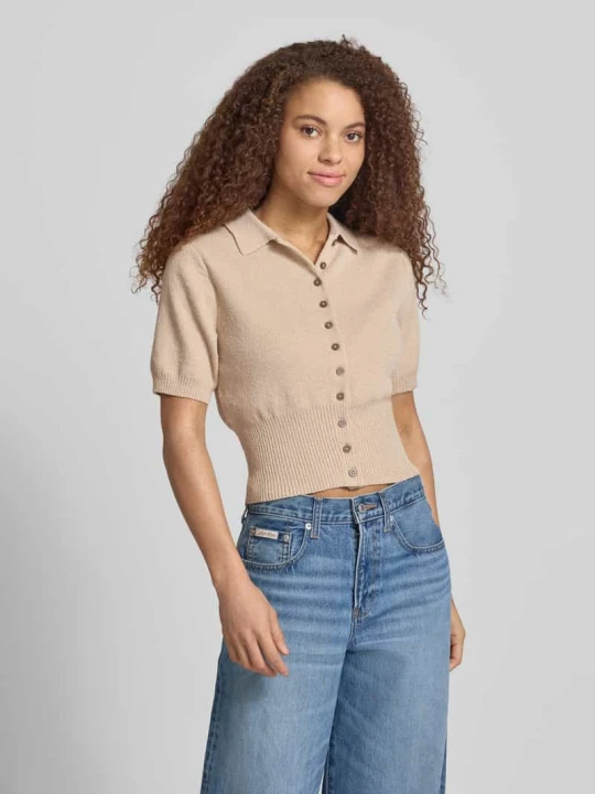 Zdjęcie produktu Kardigan z rękawem o dł. 1/2 i kołnierzykiem polo model 'KYLIE' Topshop Złamany biały