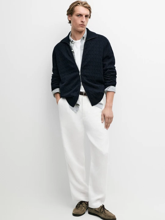 Zdjęcie produktu Kardigan Z Warkoczowym Splotem Ze 100% Bawełny - Granatowy - Massimo Dutti - Male