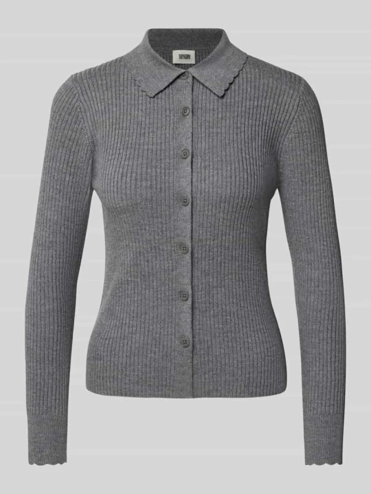 Zdjęcie produktu Kardigan z wełny lana z kołnierzykiem polo model 'ARHANYA' Drykorn Średnioszary