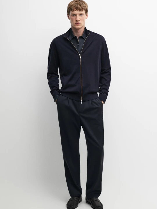 Zdjęcie produktu Kardigan Z Wełny Merynosów Na Suwak - Granatowy - Massimo Dutti - Male