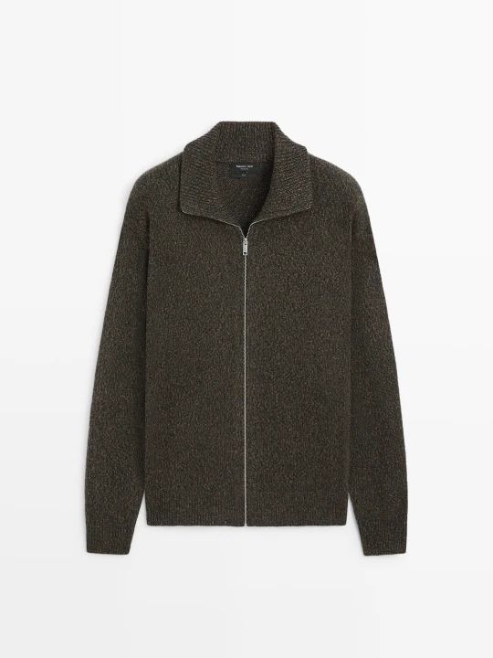 Zdjęcie produktu Kardigan Z Wełny Na Suwak - Zieleń Sosnowa - Massimo Dutti - Male