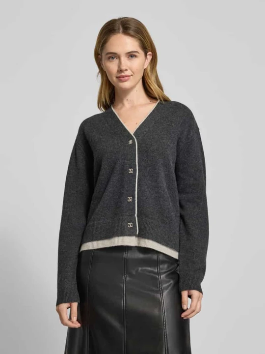 Zdjęcie produktu Kardigan z wełny z dekoltem w serek model ‘Tracy’ My Essential Wardrobe Antracytowy
