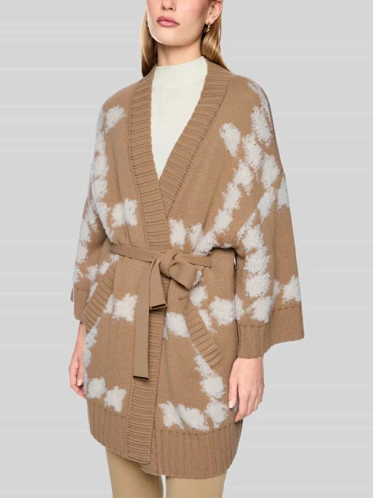 Zdjęcie produktu Kardigan z wiązanym paskiem i rękaw o dł. 3 / 4 Marc Cain Camel