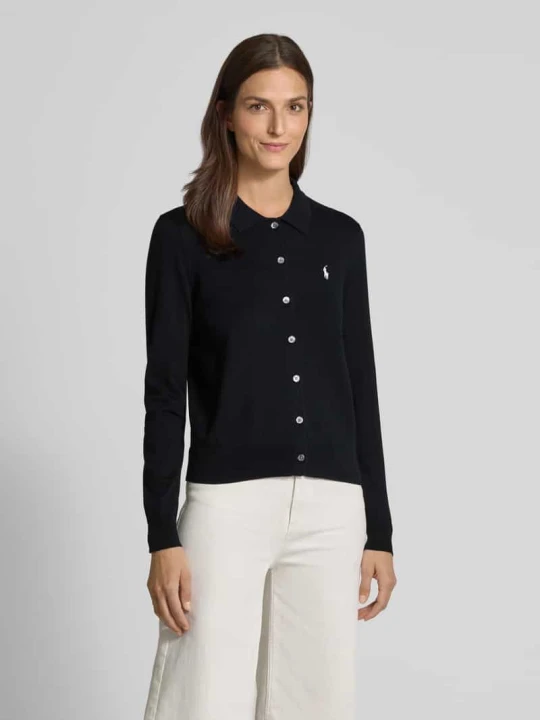 Zdjęcie produktu Kardigan z wykładanym kołnierzem i wyhaftowanym logo Polo Ralph Lauren Czarny