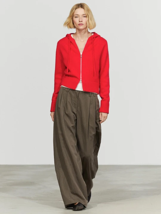 Zdjęcie produktu Kardigan Ze 100% Kaszmiru Z Kapturem I Suwakiem - Czerwony - Massimo Dutti - Female