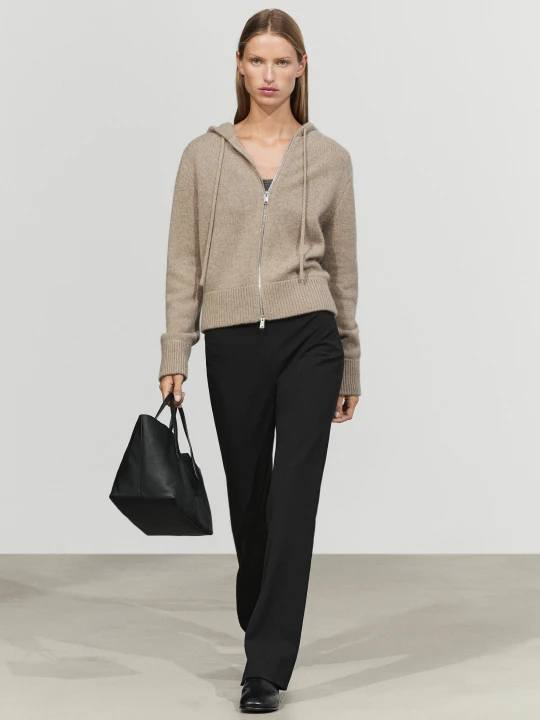 Zdjęcie produktu Kardigan Ze 100% Kaszmiru Z Kapturem I Zamkiem - Beżowy - Massimo Dutti - Female
