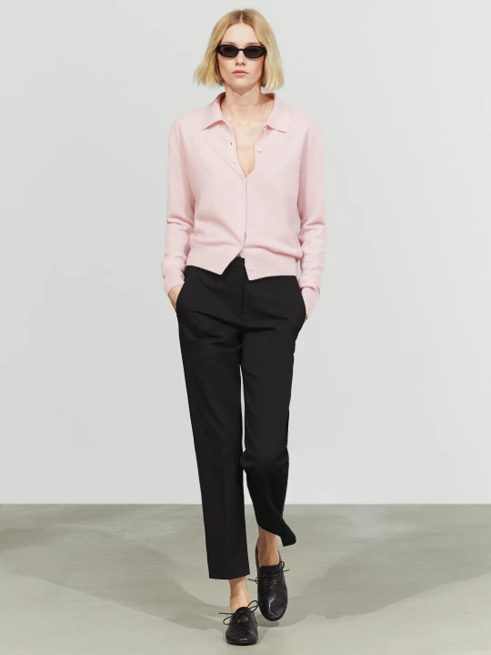 Zdjęcie produktu Kardigan Ze 100% Kaszmiru Z Kołnierzykiem Polo - Różowy - Massimo Dutti - Female