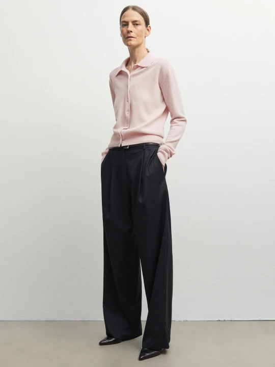 Zdjęcie produktu Kardigan Ze 100% Kaszmiru Z Kołnierzykiem Polo - Różowy - Massimo Dutti - Female