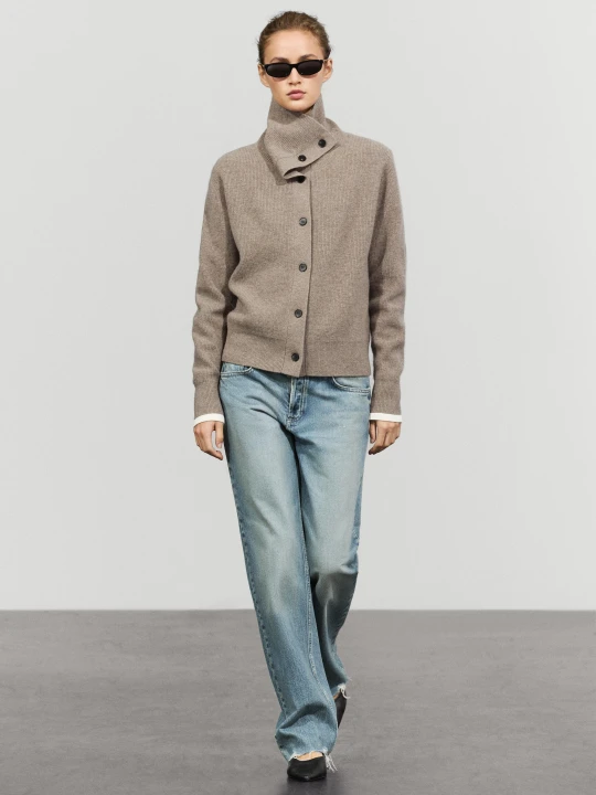 Zdjęcie produktu Kardigan Ze Ścieg Perełkowy Z Kołnierz Kominowy - Szarobrązowy - Massimo Dutti - Female