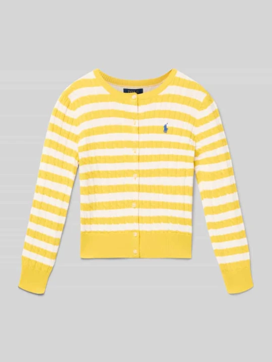 Zdjęcie produktu Kardigan ze ściegiem warkoczowym i wyhaftowanym logo Polo Ralph Lauren Żółty