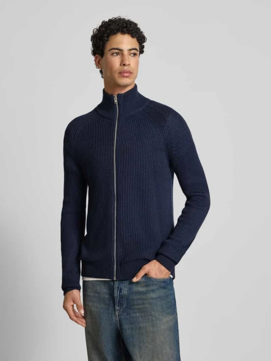 Zdjęcie produktu Kardigan ze stójką i zamkiem błyskawicznym model ‘PANNEL’ Jack&Jones Granatowy