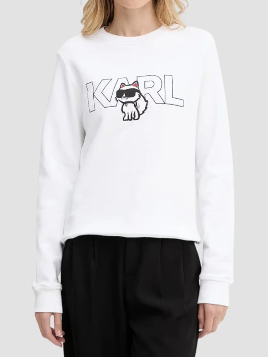 Zdjęcie produktu KARL LAGERFELD Biała bluza damska Ikon z nadrukiem, Rozmiar M