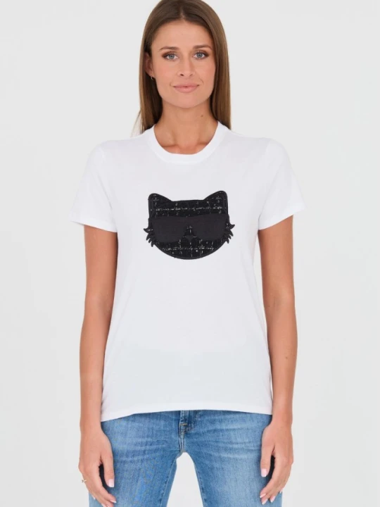 Zdjęcie produktu KARL LAGERFELD Biały damski t-shirt Boucle Choupette, Rozmiar S