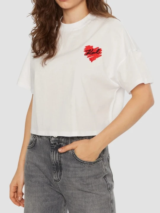 Zdjęcie produktu KARL LAGERFELD Biały damski top Hearts Cropped, Rozmiar XS