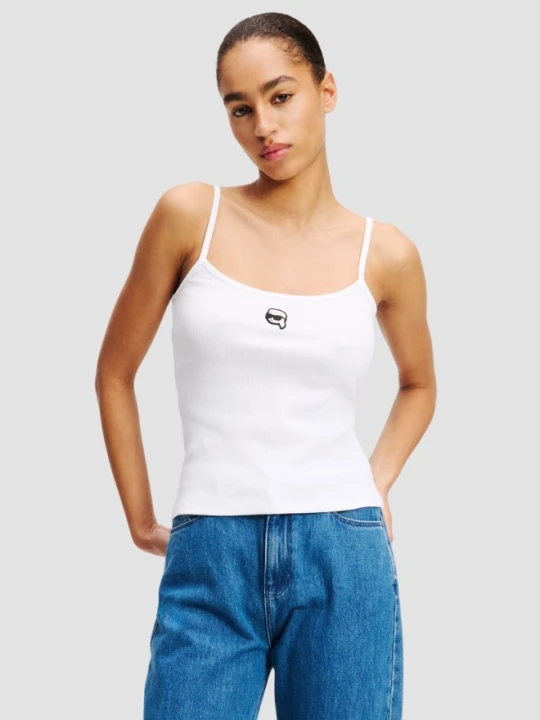 Zdjęcie produktu KARL LAGERFELD Biały damski top Ikon Patch Tank Top, Rozmiar XL