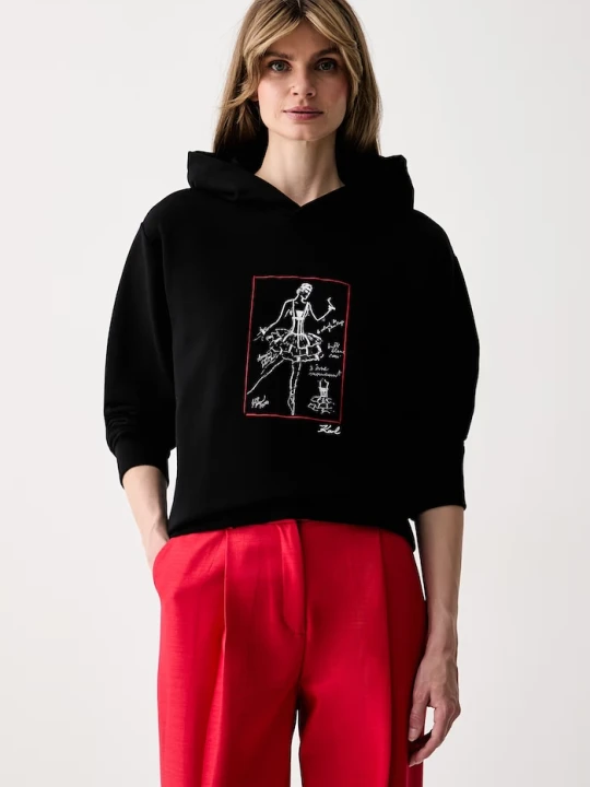Zdjęcie produktu Karl Lagerfeld bluza z kapturem damska z bawełną czarny
