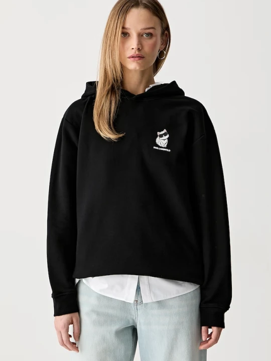 Zdjęcie produktu Karl Lagerfeld bluza z kapturem damska z bawełną IKON czarny