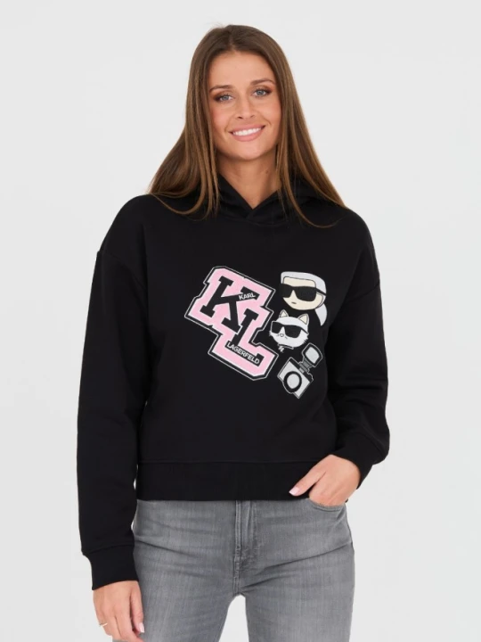 Zdjęcie produktu KARL LAGERFELD Czarna damska bluza z kapturem Ikonik, Rozmiar L
