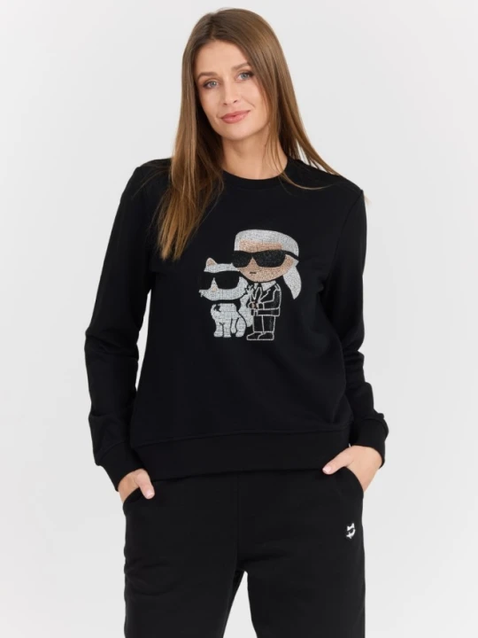 Zdjęcie produktu KARL LAGERFELD Czarna damska bluza z cyrkoniami Ikonik 2.0, Rozmiar L