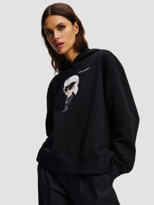 Zdjęcie produktu KARL LAGERFELD Czarna damska bluza z kapturem Ikon Aquarelle K, Rozmiar M