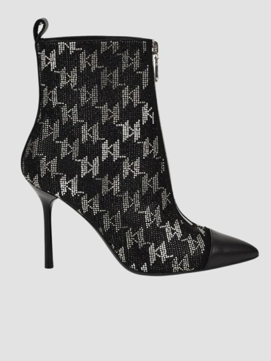Zdjęcie produktu KARL LAGERFELD Czarne skórzane botki na szpilce Ankle Boot Monogram, Rozmiar 39