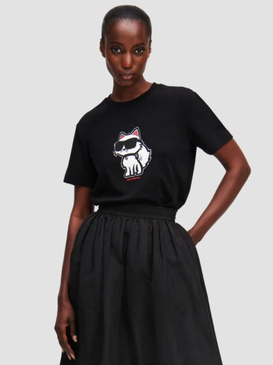 Zdjęcie produktu KARL LAGERFELD Czarny damski t-shirt Ikon Sketch Choupette, Rozmiar XS
