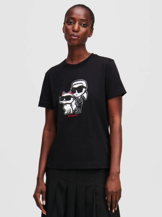Zdjęcie produktu KARL LAGERFELD Czarny damski t-shirt Ikon Sketch Duo, Rozmiar L