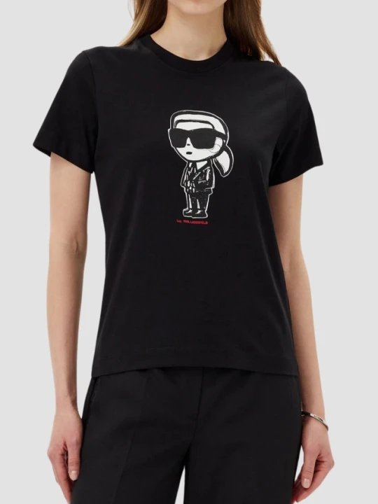 Zdjęcie produktu KARL LAGERFELD Czarny damski t-shirt Ikon Sketch Karl, Rozmiar L