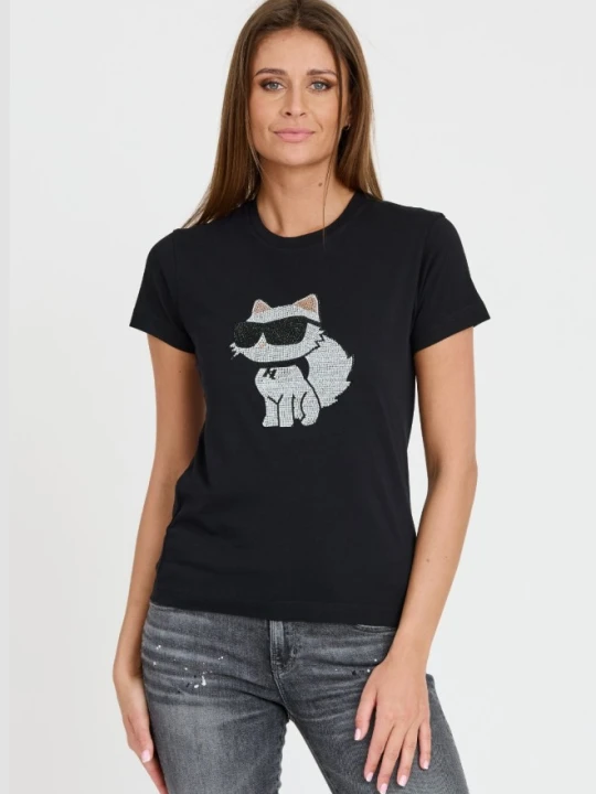 Zdjęcie produktu KARL LAGERFELD Czarny damski t-shirt Ikonik 2.0, Rozmiar S