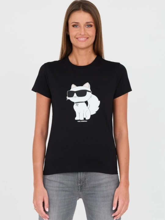 Zdjęcie produktu KARL LAGERFELD Czarny damski t-shirt z kotem, Rozmiar S