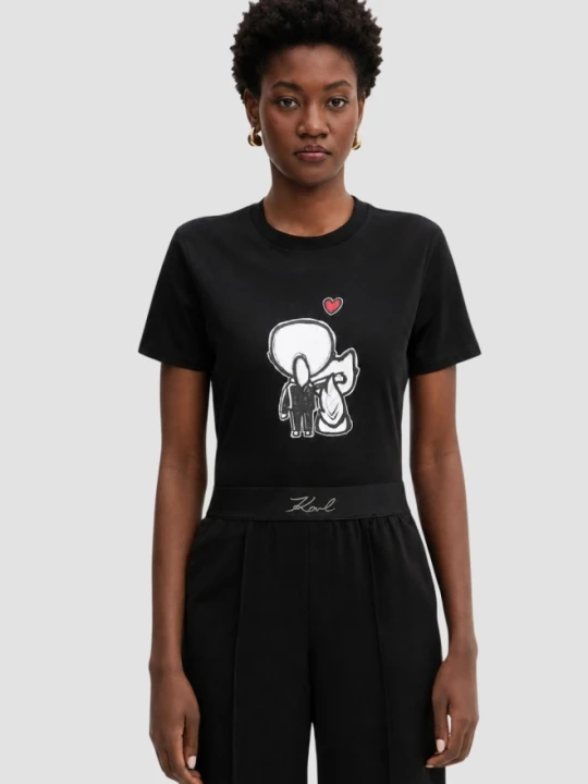 Zdjęcie produktu KARL LAGERFELD Czarny damski t-shirt z nadrukiem Ikon Valentine, Rozmiar L